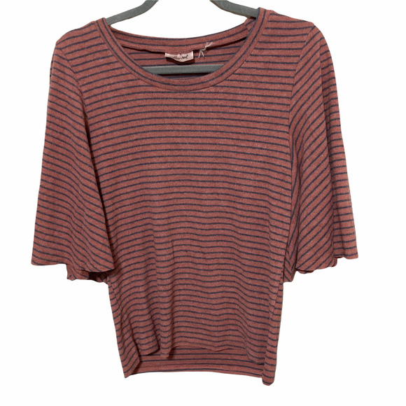 Willow-Root Womens 3/4 Bell Sleeve Soft Striped Blouse Size Medium Pink Gray - Picture 2 of 7